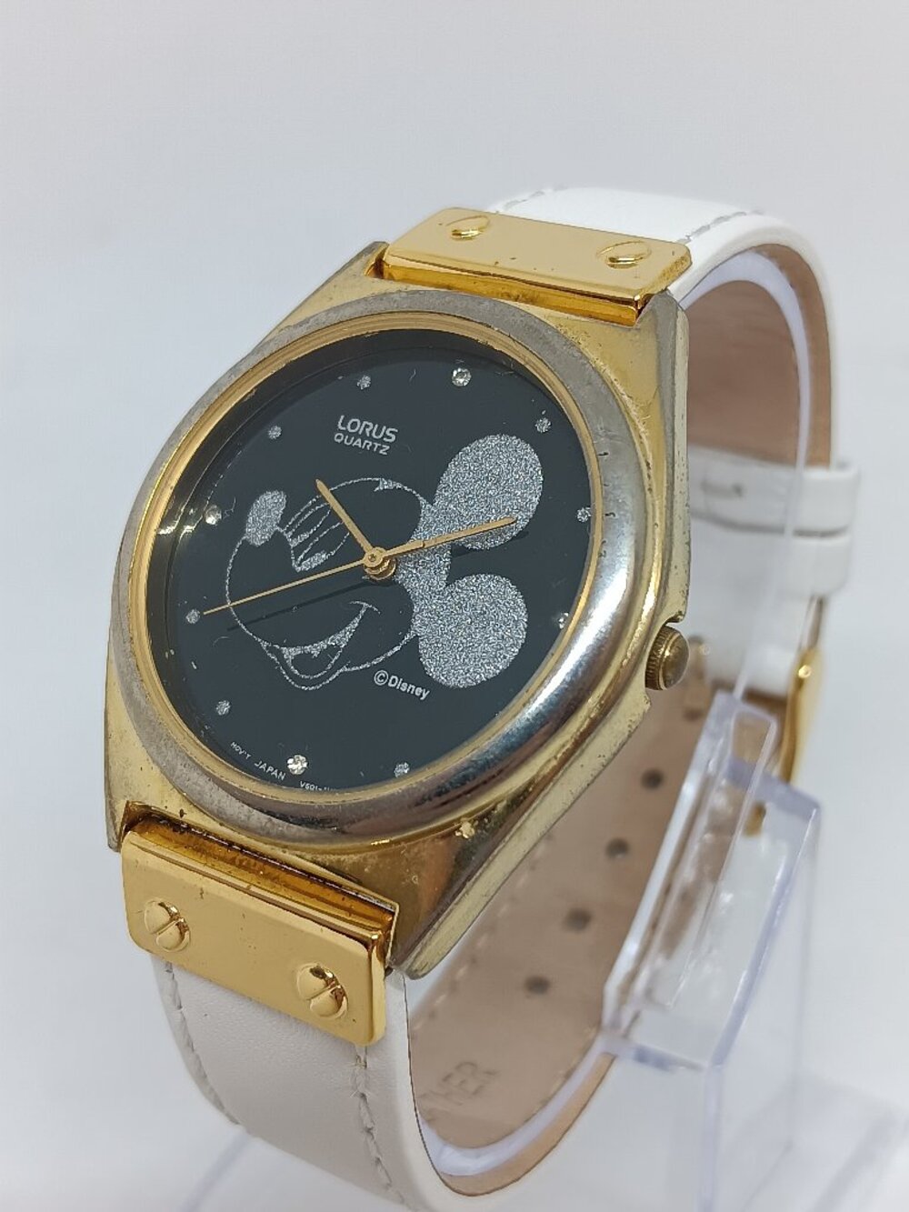 VINTAGE 1990s Lorus V501-1H98R2 Women's 35mm Mickey Mouse Dial Gold Tone Watch